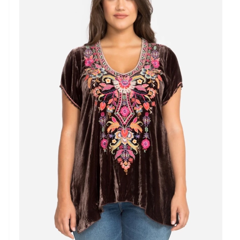 JOHNNY WAS IOANA VELVET DRAPE TOP XS